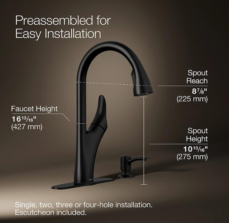 Kohler Transitional Matte Black Pulldown Kitchen Faucet 1PREC26448-SD-BL-AA