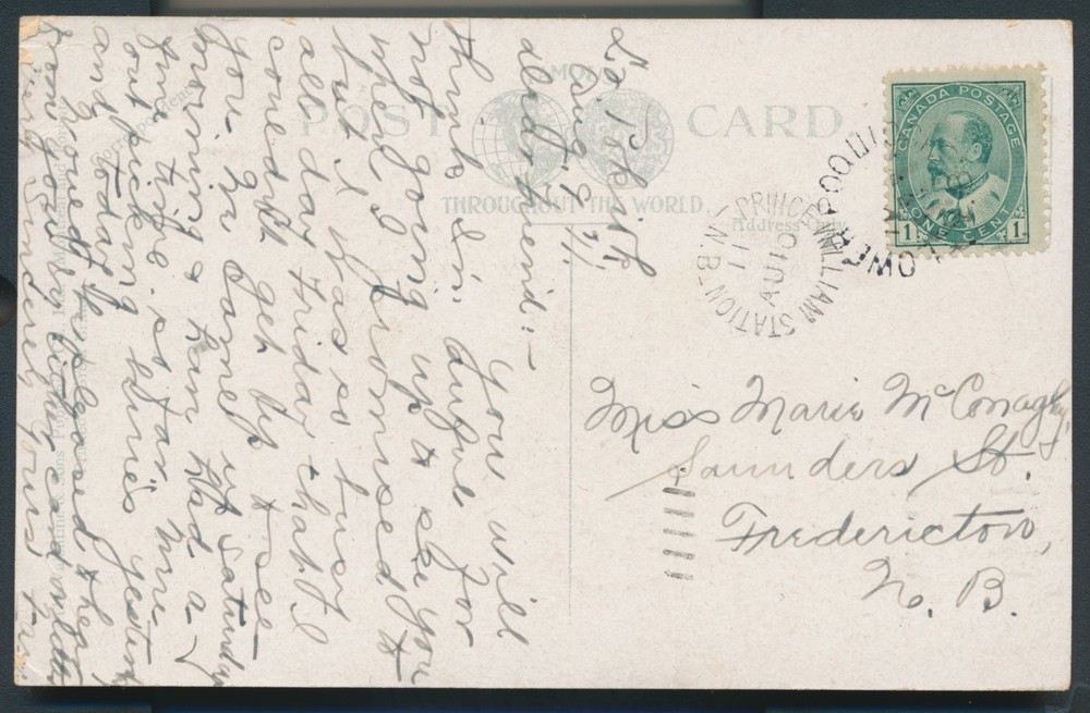 Lower Poquiock, NB- 1911 Split Ring Cancel on Postcard