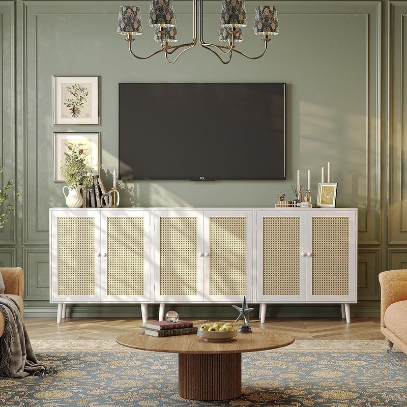 Rattan Sideboard Storage Cabinet Buffet Console Organizer Modern Design New
