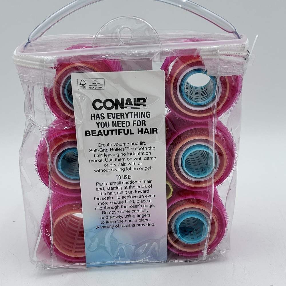 Voluminous Curls Self Grip Hair Rollers, Assorted Sizes, Neon, 31 Count