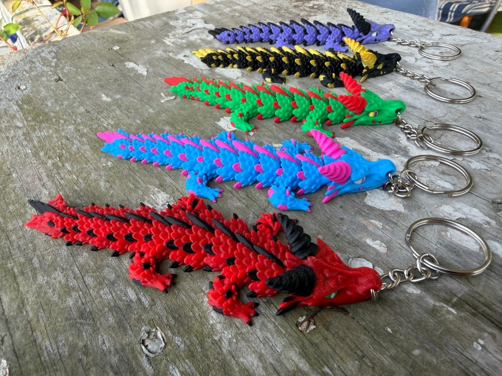 3d printed dragon keychain -Red, Black, & White