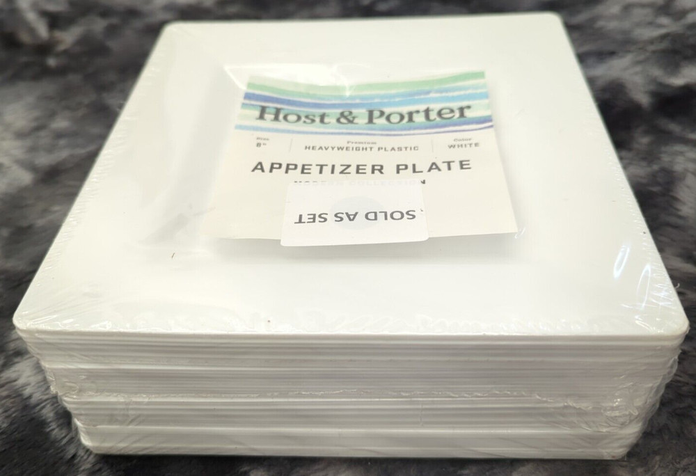 40 White 8" Square Plastic Appetizer Plates Designer Party Tableware NEW
