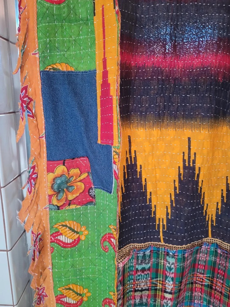 Indian Kantha Patchwork Curtain Drape Window Decor Multi Cotton Kantha Curtains