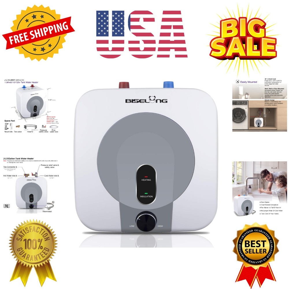 110V-120V 1440-1500W Small Under Sink Tank 2.5 Gallon Water Heater Hot Storag...