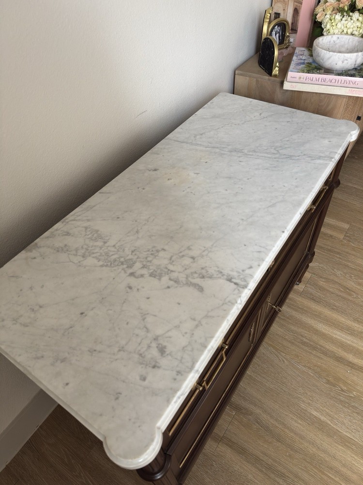 French Louis Style Marble Top Buffet Server Commode Entryway Table