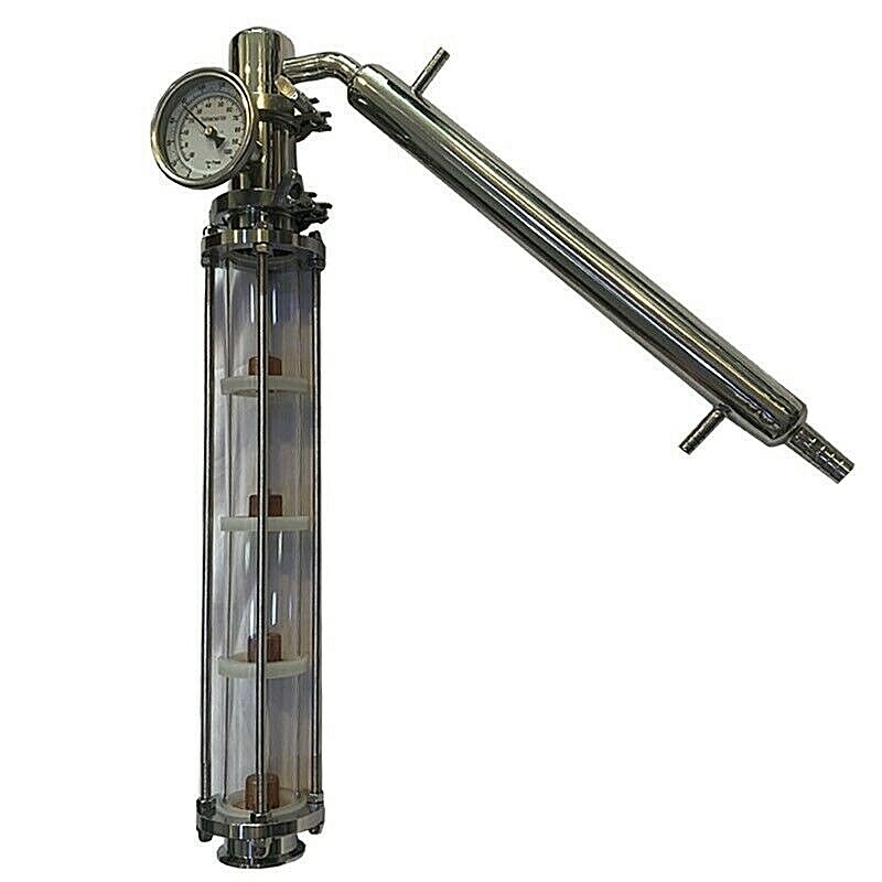 2" Tri Clamp Alcohol Distiller Bubble Plate Reflux Column & Condenser, Fits Kegs