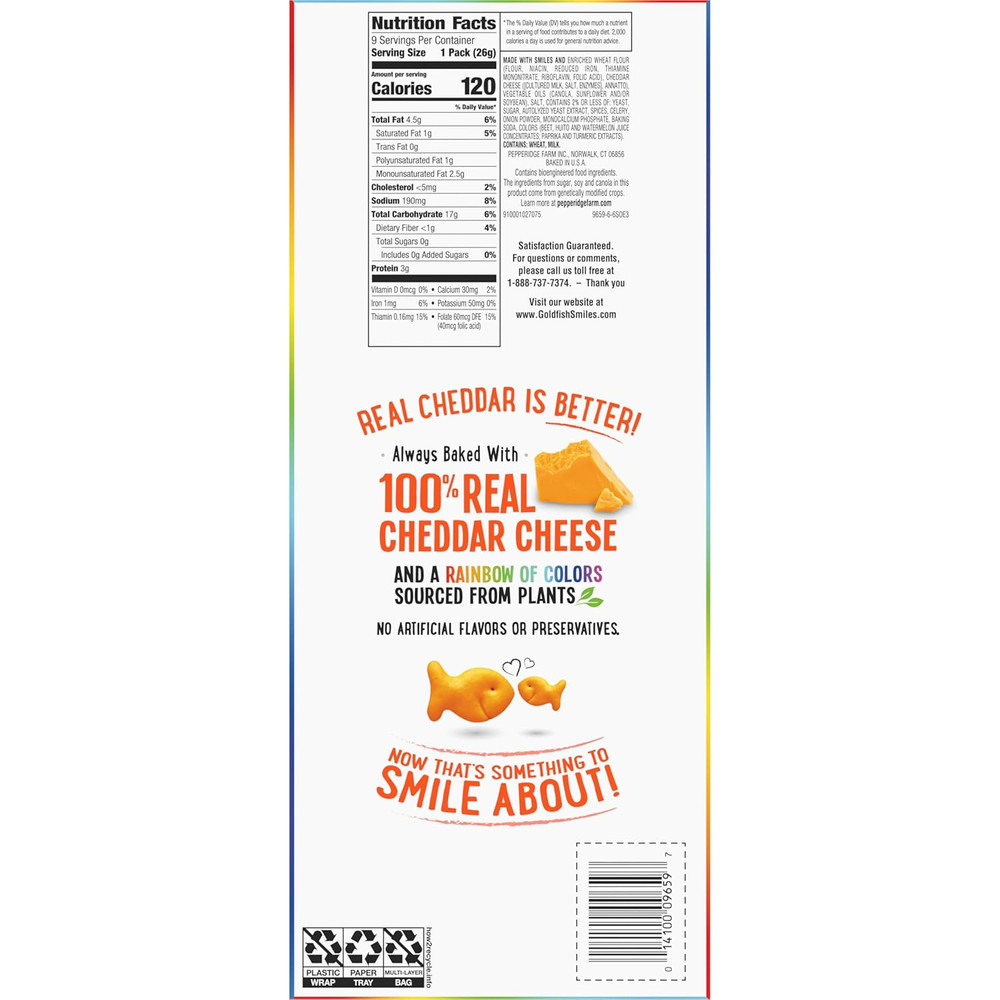 Colors Cheddar Crackers, Snack Pack, 0.9 oz, 9 CT Multi-Pack Tray