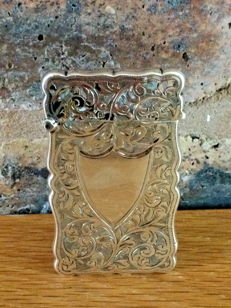 Superb Silver 1912 Engine Turned Floral Scroll Card Case by Joseph Gloster Ltd