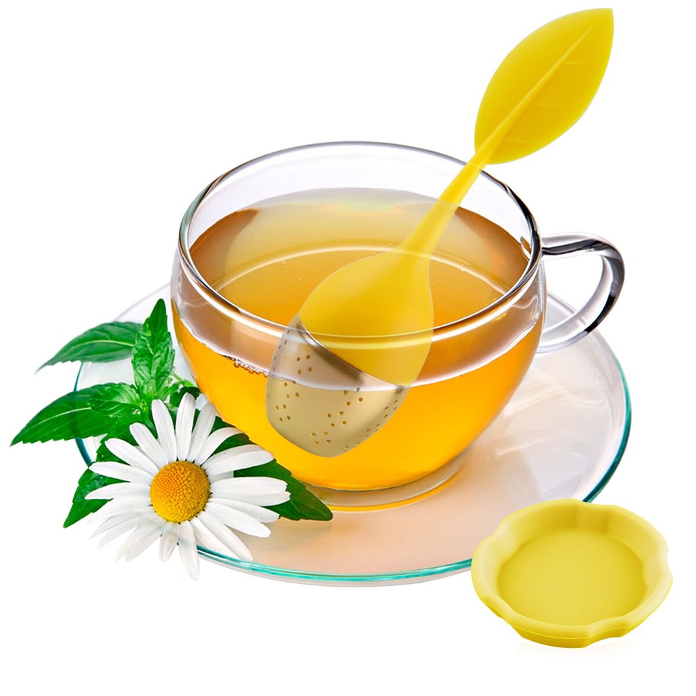 Silicone Tea Infuser Strainer Stainless Herbal Spice Filter Diffuser YellowGreen