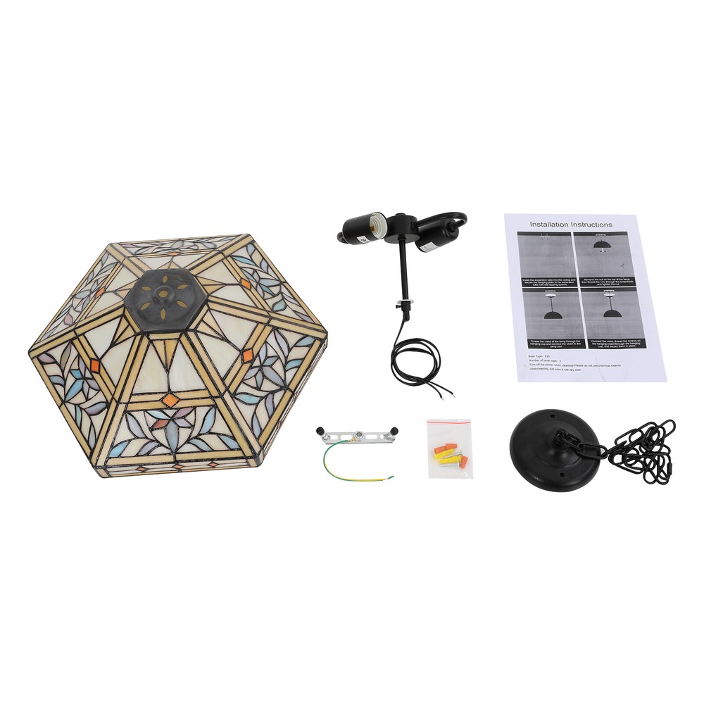 Pendant Light - 2-Light Iron & Glass, Ceiling Mount, Adjustable Height 5-60cm