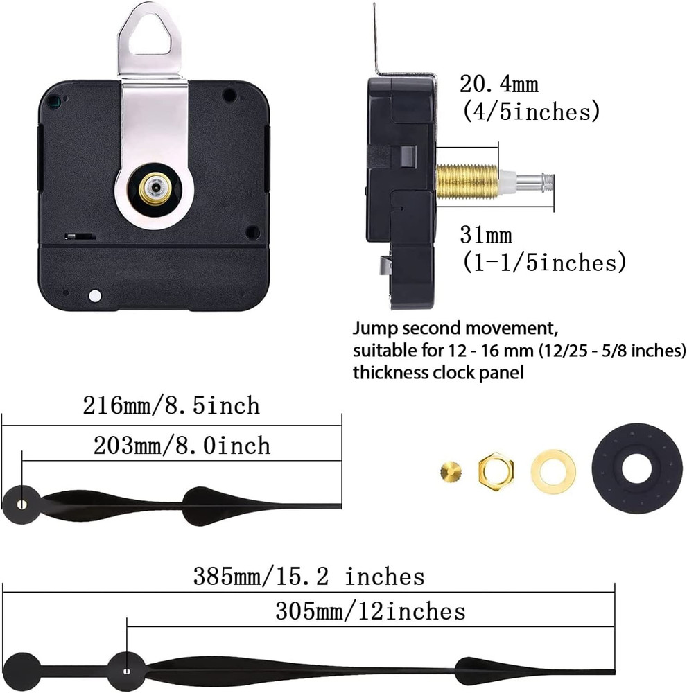 High Torque Quartz Clock Movement Clock Replacement Mechanism with 12 Inch Long