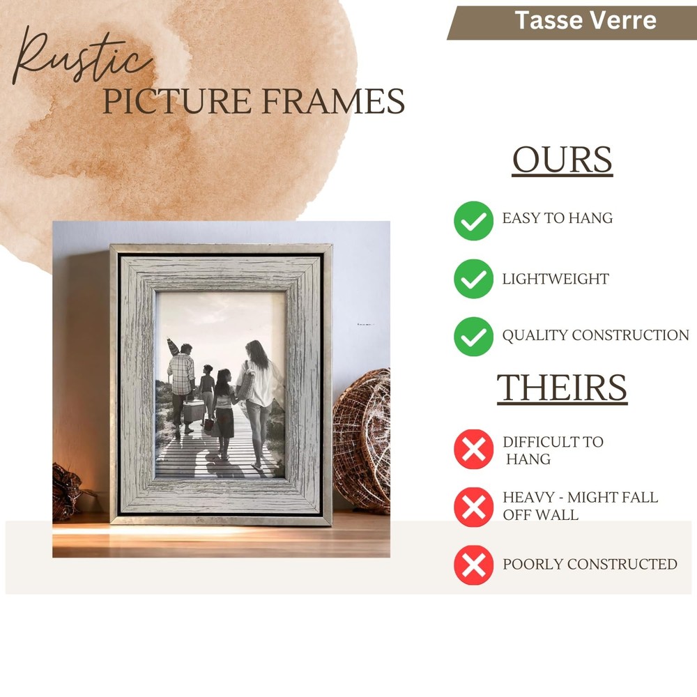 5x7 Rustic Picture Frames 3-Pack, Distressed Farmhouse-Style Table Frame, Bru...
