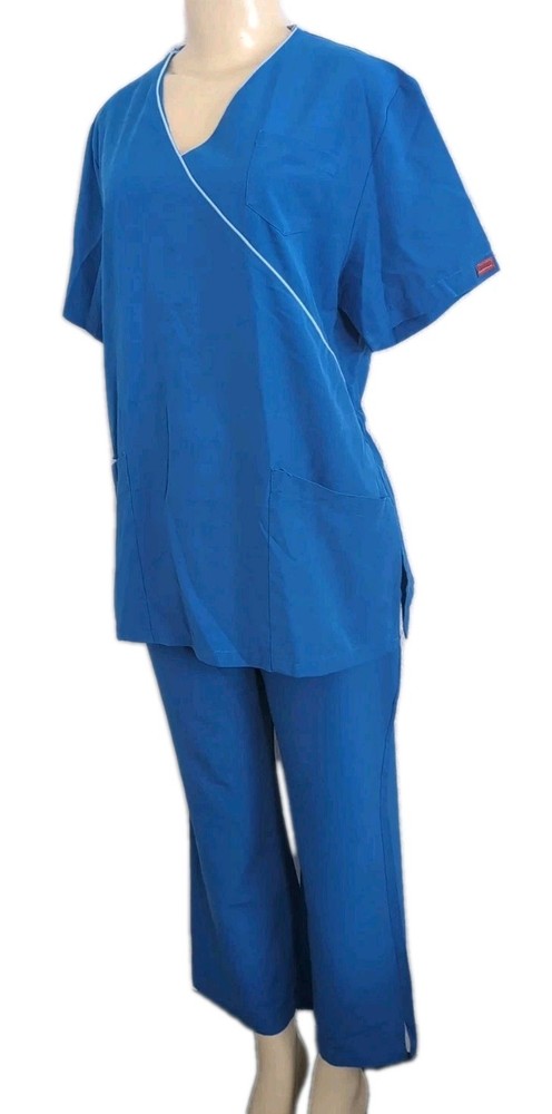 Vintage REINA Scrub Pants & Shirt Microfiber Rayon Blue Size Medium