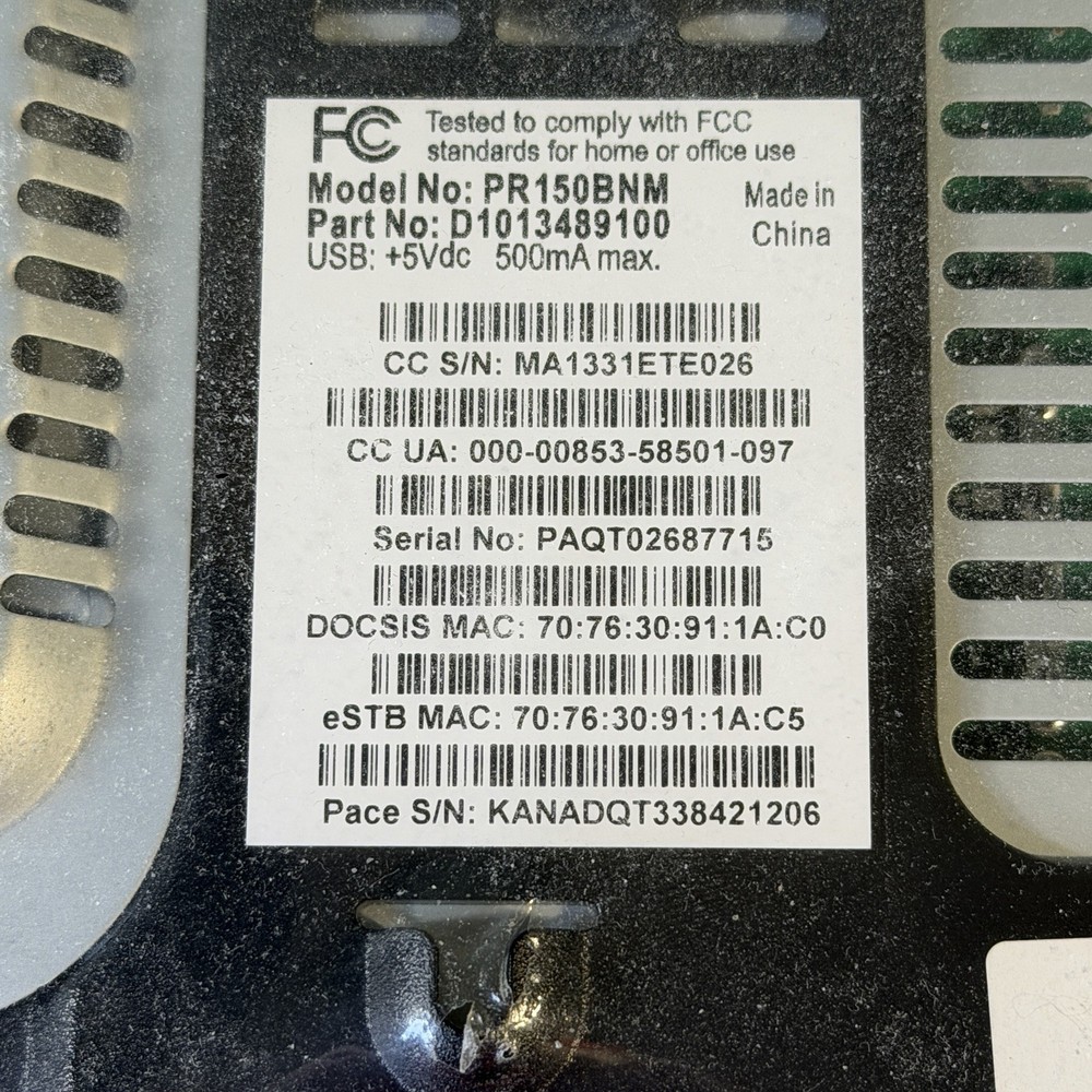 Xfinity - Comcast Cable Box Model PR150BNM W/Cords, Remote & Battery