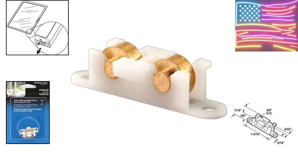 G 3091 Sliding Window Tandem Roller Assembly, 3/8 In. Flat, Brass Rollers 2 Pack