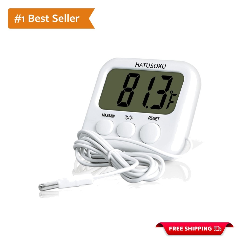 Digital Thermometer with External Sensor for Aquariums & Refrigerators - White