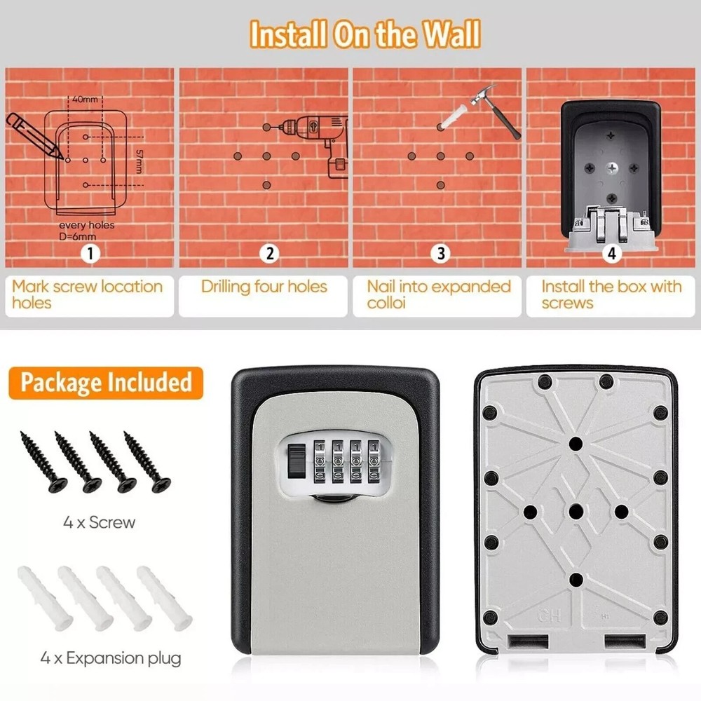 Key Lock Box for Outside-Combination Lockbox for House Key-Portable/Wall Mounted