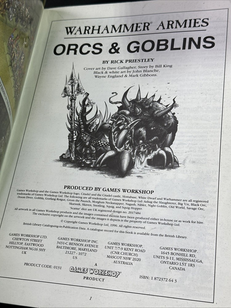 Warhammer Armies Orcs & Goblins Games Workshop Supplement 1996