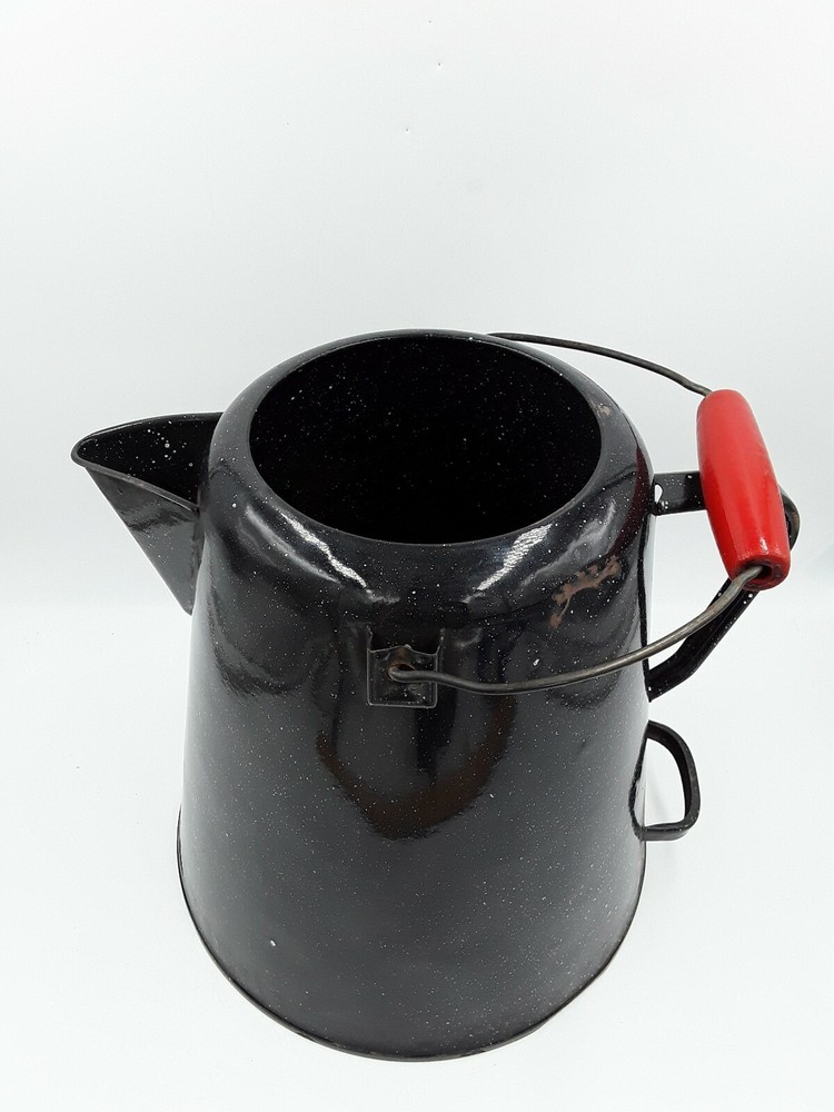 Enamelware Kettle Large with Red Wood Handle – 11 x 10 inches