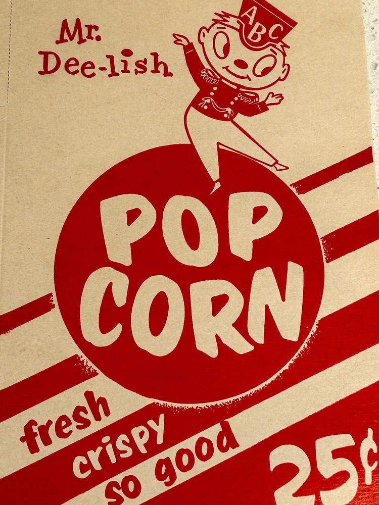 Mr. Dee-lish Pop Corn .25 Cent Box NEVER FOLDED Always Flat - ORIGINAL 1950's