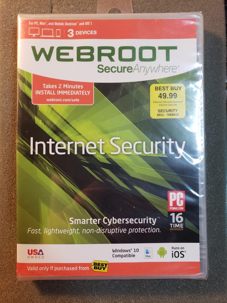 Webroot SecureAnywhere Internet Security 3 Devices New Sealed (CAB1S1)..........