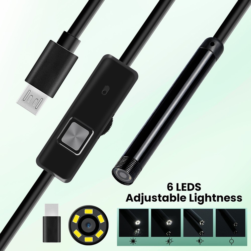 2M 6LED Borescope Endoscope HD Snake Inspection Camera 3in1 for Android PC IOS