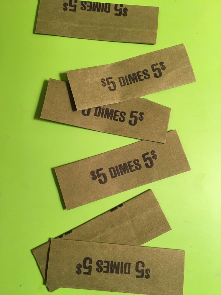 6 Rolls for dimes, paper sorting and counting, five dollars per roll