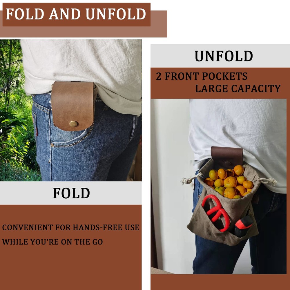 Foraging Pouch Leather Canvas Collapsible