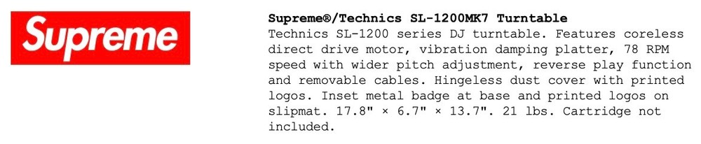 Supreme Technics Turntable Model SL-1200MK7
