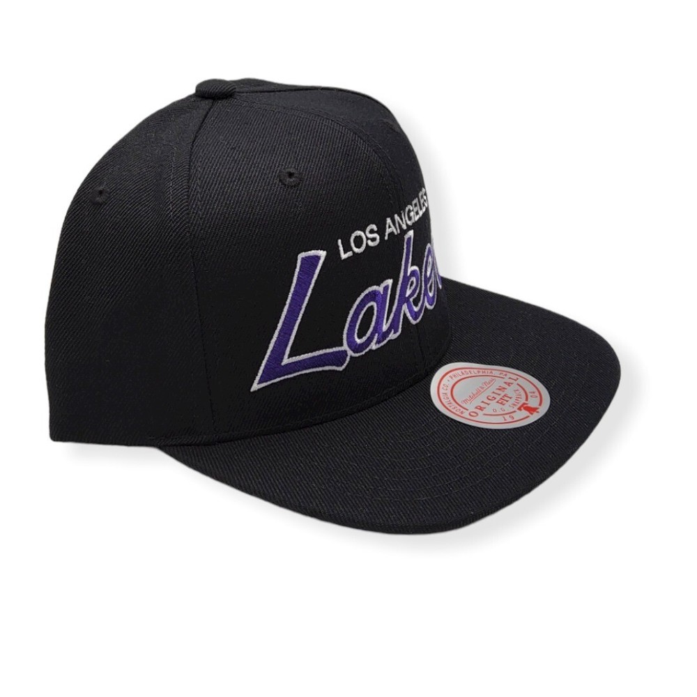 Mitchell & Ness Los Angeles Lakers Team Script 2.0 Black Adjustable Snapback Hat