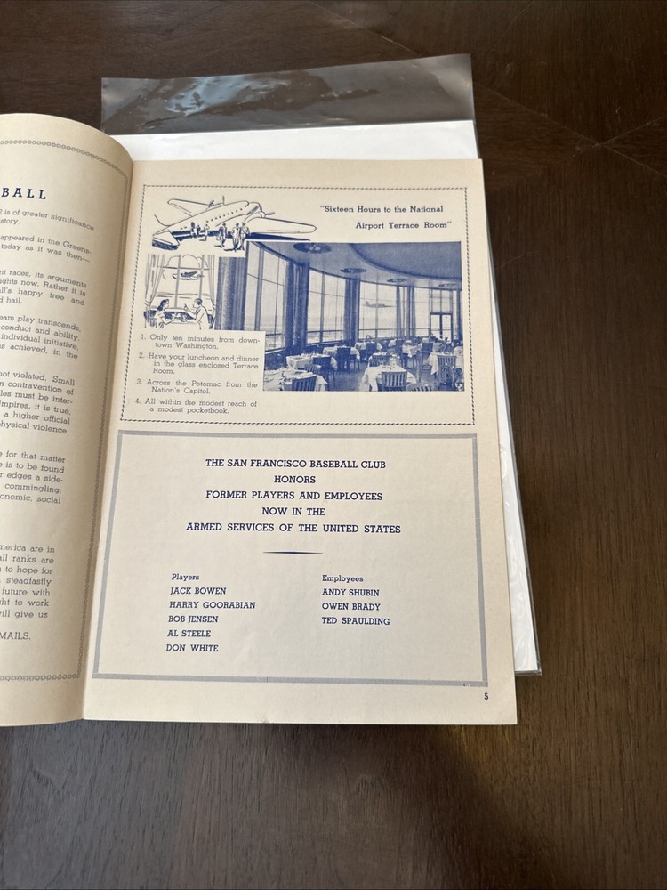 1942 Program Sam Francisco Seals vs Hollywood Stars Scored