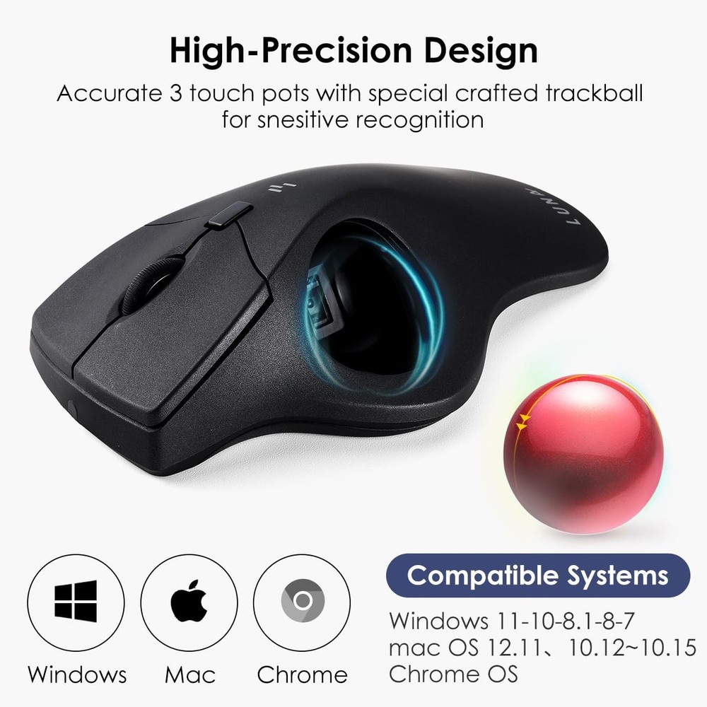 Wired Trackball Mouse Ergonomic Optical Rollerball 40mm Silent Programmable