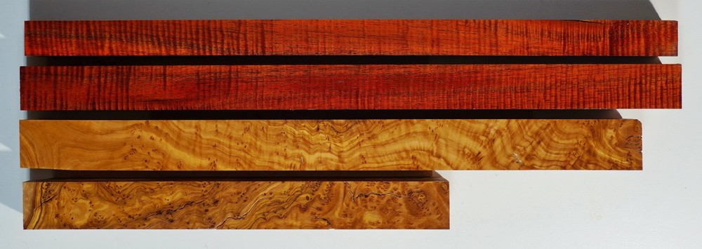 Premium Stabilized Fiddleback Koa and Olive Burl Turning Squares KCOB1 1 thru 4