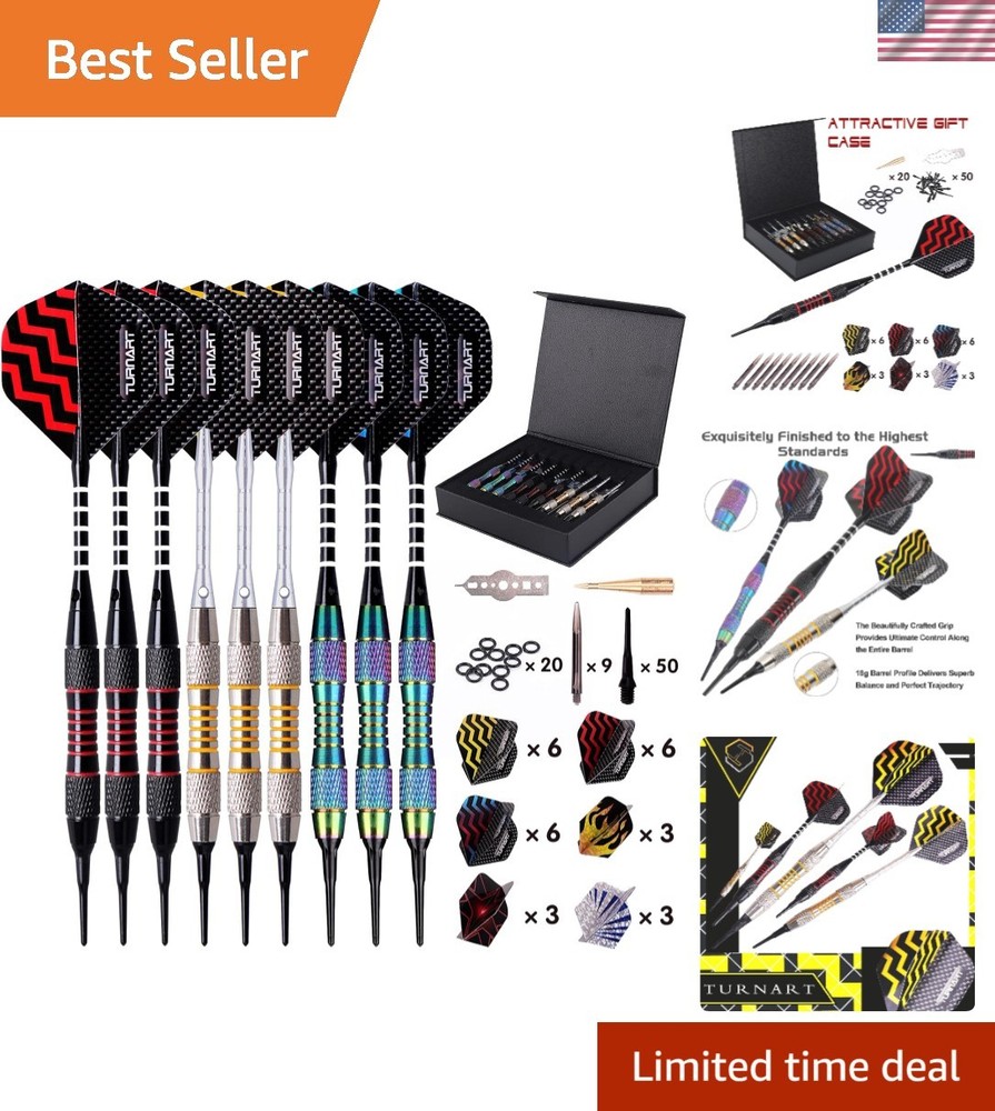 Deluxe 9-Piece Plastic Tip Darts Set for Electronic Dartboard - Gift Ready!