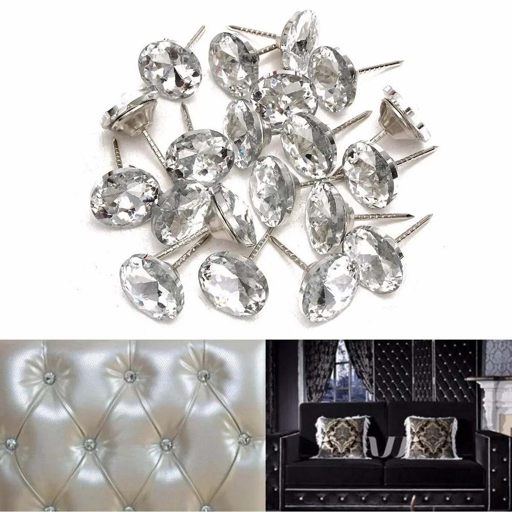 100pcs Diamond Pattern Buttons Crystal Upholstery Nails Button Tacks Studs Pins