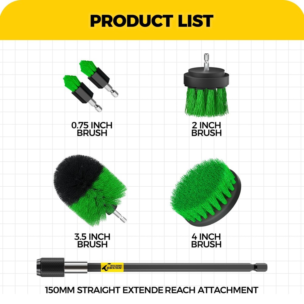 6Pack Drill Brush Power Scrubber Cleaning Brush Extended Long Attachment Set ...