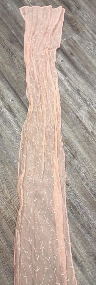 Peach SheeredSilk Blend Chiffon Leafs Embroidered Long Rectangular Scarf 12”x60”