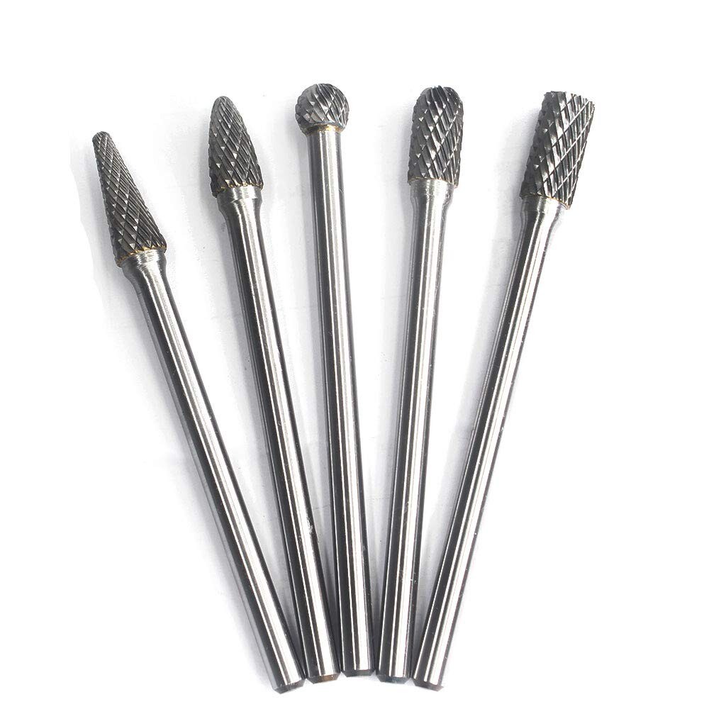 5Pcs Carbide Burrs Set Extended Long Double Cut Solid Rotary File 1/4" Shank