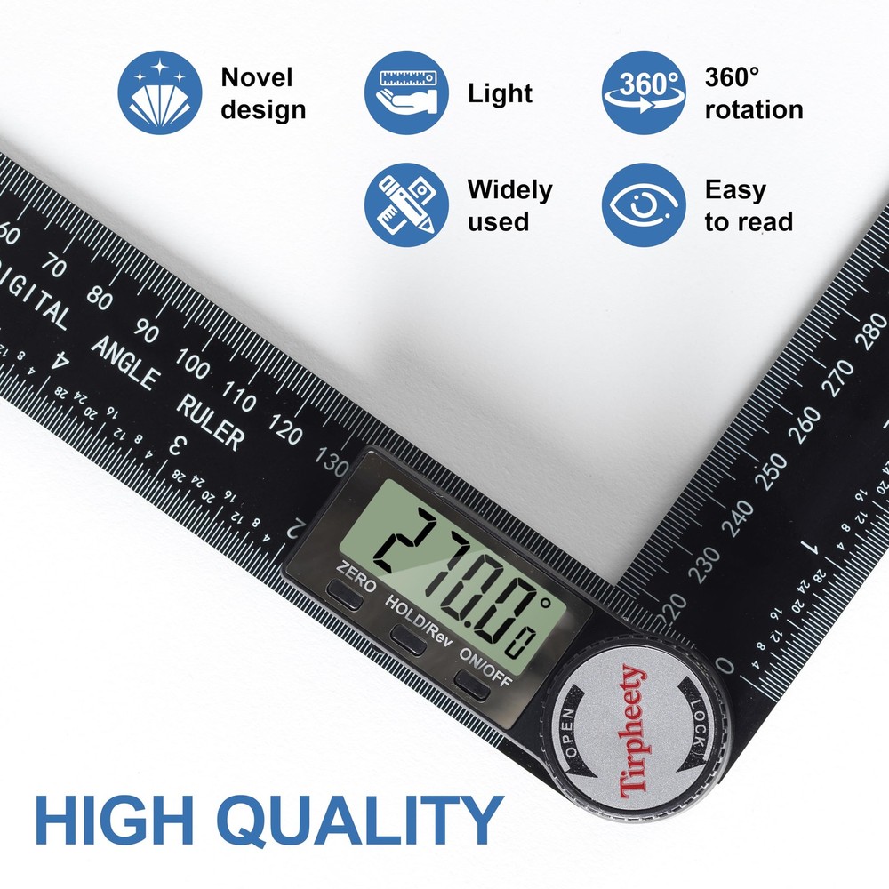Tirpheety Digital Angle Finder Protractor, 3rd Generation Quick Display Angle Ga