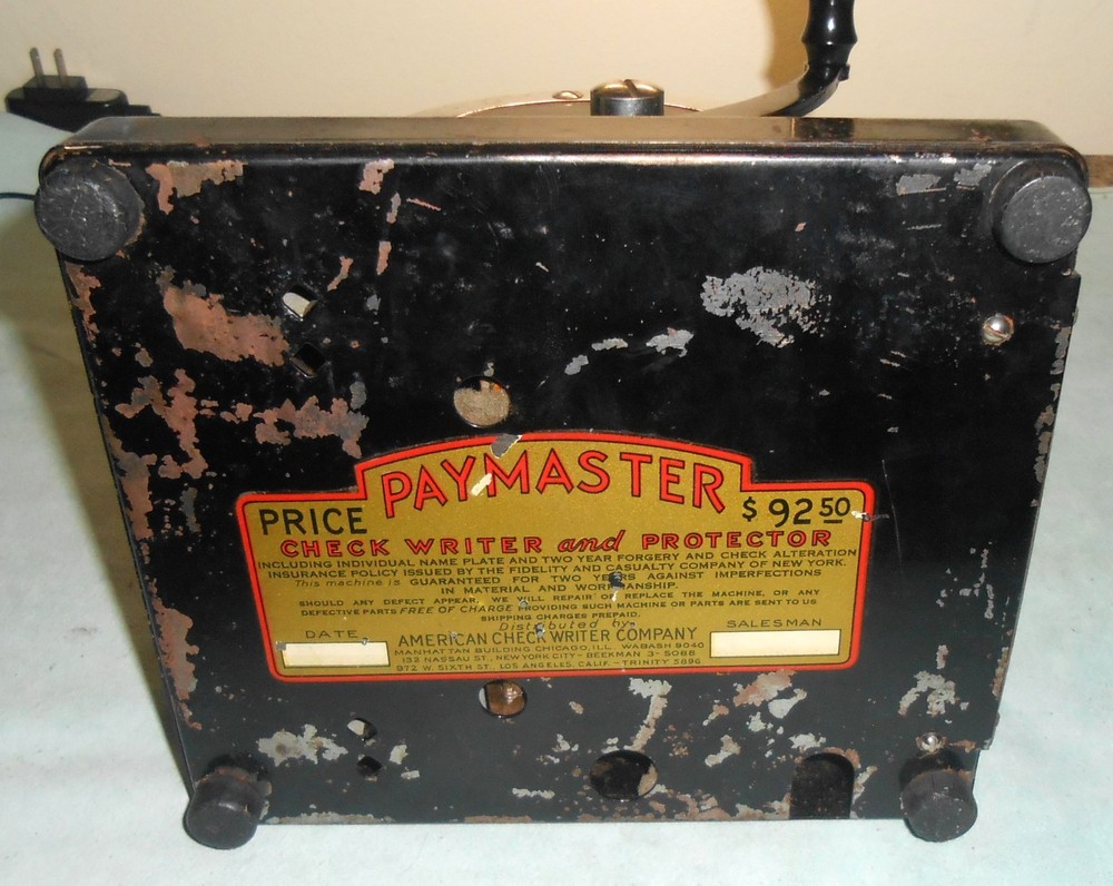 Paymaster Check Writer Protector Model Y Chicago Vintage Fully Working 1930s
