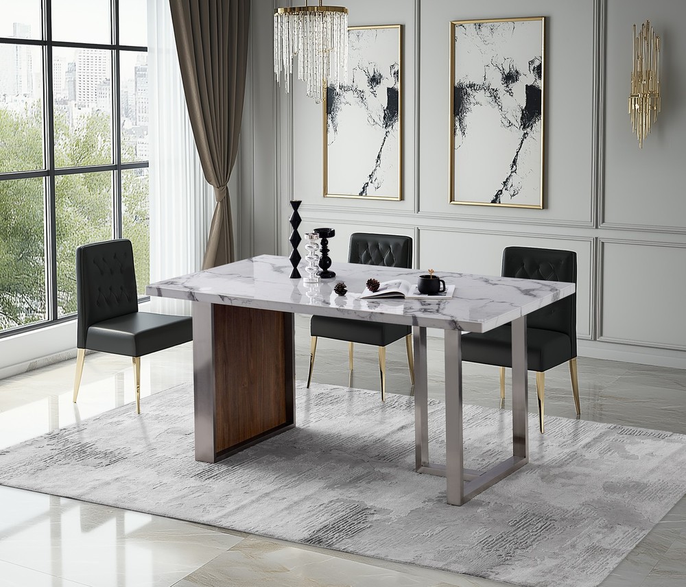 Elegant Luxurious Imitation Marble MDF Dinning Table for 6 or 8, Rectangular 6