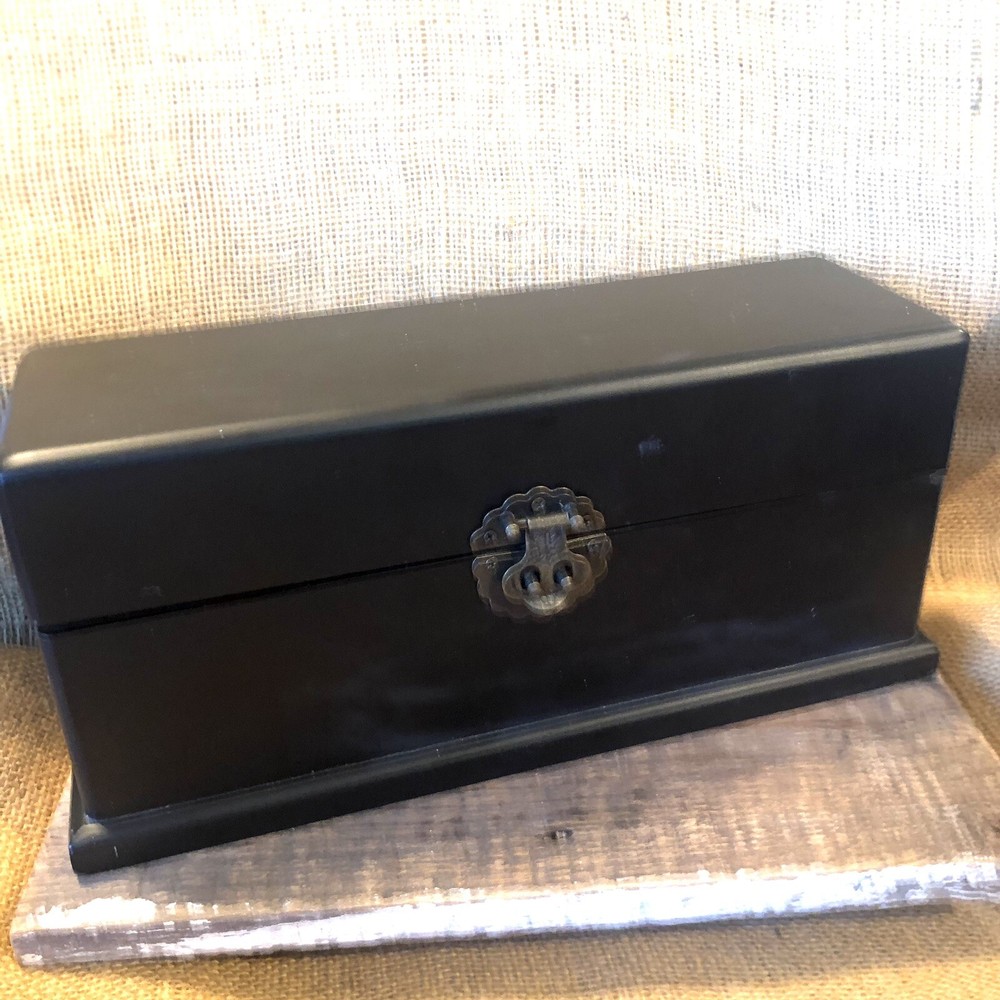 Black Box with Decorative Eagle Brass Clasp & Hinges 10" Vintage