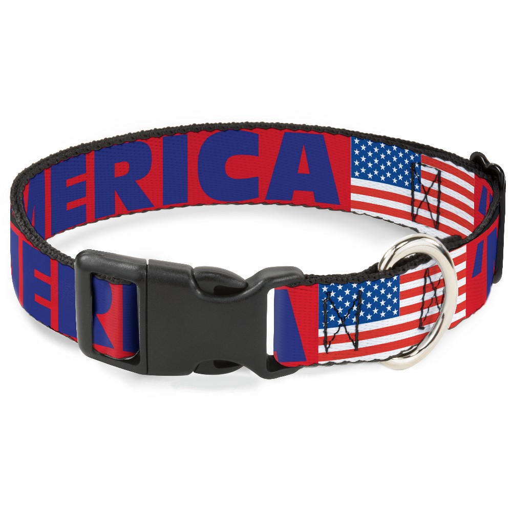 Plastic Clip Collar 'MERICA/US Flag Red/Blue/White Small 9.5-13"