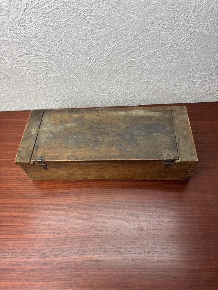 Antique Irwin Auger Drill Bit Wood Box w/ 8 auger bits