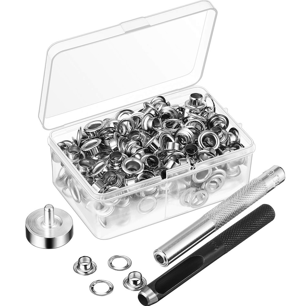 Grommet Eyelets Tool Kit Setting Tool Storage Box Fabric Tarps 1/4 Inch 100 Sets