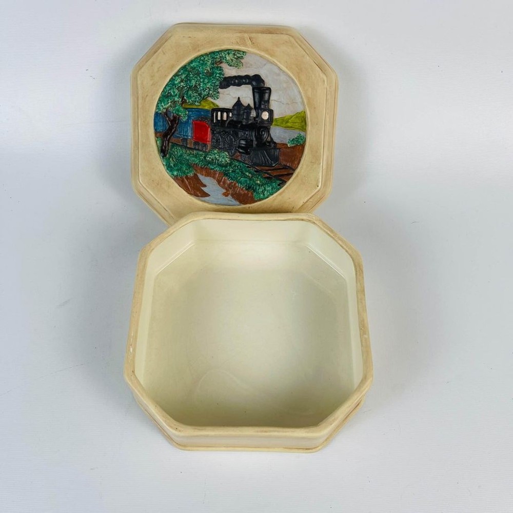 Ceramic Steam Engine Train Table Box 1987