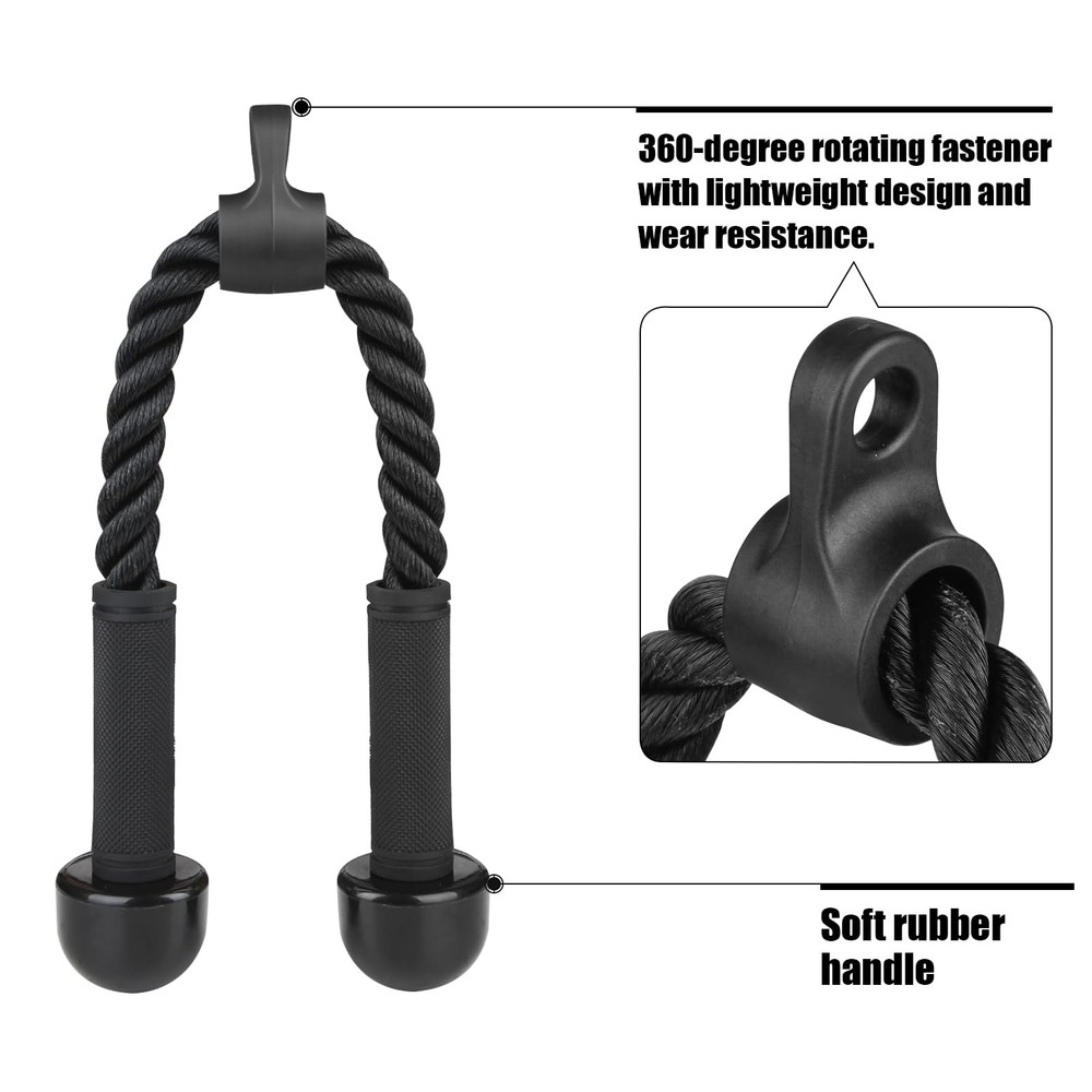 Tricep Rope Cable Attachment for Gym Rope Pull-Down Attachment with Rubber Ha...