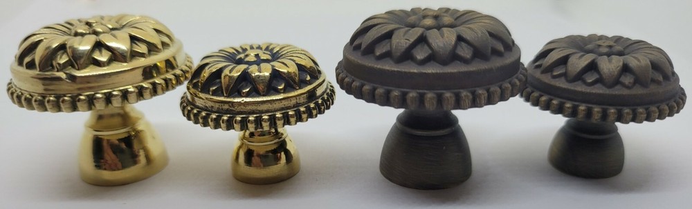 Round French Solid Brass knob mid century modern floral antique depression pull