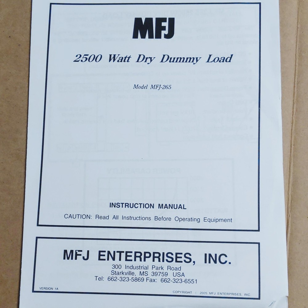 MFJ-265 Dry Dummy Load Manual