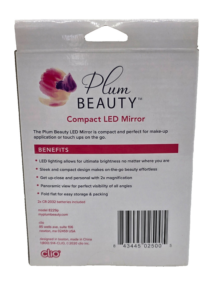Plum Beauty Compact LED Mirror Panoramic View w/ 2X Magnification